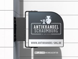 Antikhandel Schaumburg Logo und Werbeschild Leuchtkasten Obernkirchen